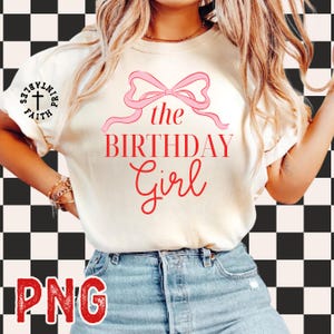 Geburtstagskind-Party-Shirt PNG Kokette Design Geschenk für Mama Teen Tween Bday Art Pink Bow Retro College Girl Reise Dekor Cute Girly Trendy Bday