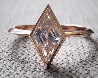 Custom 9x13mm version round shank Kite Cut Modern Solitaire Antique EF Moissanite Engagement Ring Gold 1920s Geometric Gemstone "The Phoebe"