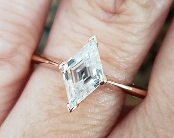 Prong Version Minimal Kite Cut Modern Solitaire Antique EF Moissanite Knife edge Engagement Ring Gold 1920s Geometric &quot;The Phoebe&quot;