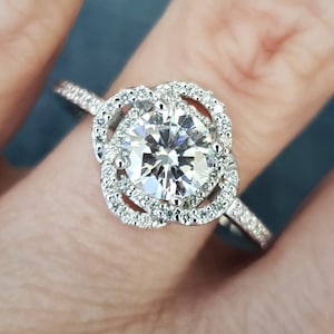 EF Moissanite Version Low Profile Diamond Gemstone Engagement Ring Custom Round Double Halo Satellite Alien 14K White Gold The Cosmos image 1