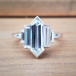 Antique Moissanite Elongated Hexagon Geometric Bohemian Rustic Engagement Ring Art Deco 1920s PenelliBelle "The Minerva"