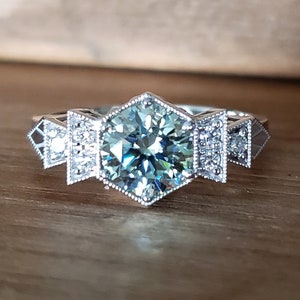 Antique Diamond Icy Mint Moissanite Engagement Ring 14k Gold 1920s Gemstone Bohemian PenelliBelle Green Exclusive "The Florence"