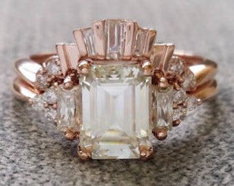 WEDDING BAND ONLY Antique Diamond Tapered Baguette cut Art Deco Old Hollywood Classic Rose Gold timeless PenelliBelle Exclusive "The Margo"