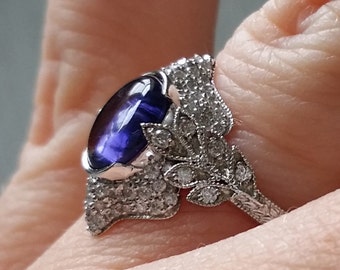 In Stock Sale 40% Off Antique Iolite Diamond Ring Gemstone Engagement Ring  Viking Compass Oval 14K White Gold "The Edith"