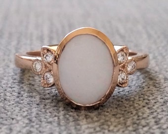 Antique Diamond White Opal Engagement Ring Rose Gold Victorian Bezel Set Low Profile Filigree Gemstone PenelliBelle "The Luella"