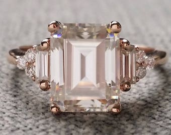 Antique ring, Moissanite ring, Diamond ring, Engagement Ring, Emerald Cut ring, Rose gold ring, timeless ring, celebrity ring  &quot;The Margo&quot;