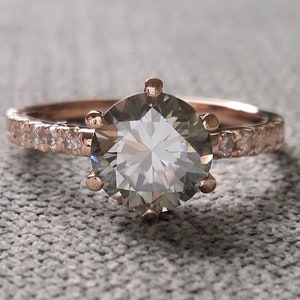 Grey Moissanite Solitaire Engagement Ring Diamond Band Classic Antique Modern Simple Rustic 14k Rose Gold "The Sarah"