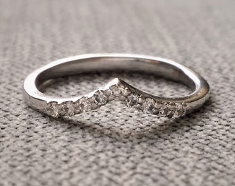 Diamond Version Matching Wedding Band Victorian Polished Geometric Bohemian Antique Filigree Delicate 14K White Gold &quot;The Delphine&quot;