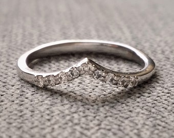 Diamond Version Matching Wedding Band Victorian Polished Geometric Bohemian Antique Filigree Delicate 14K White Gold "The Delphine"