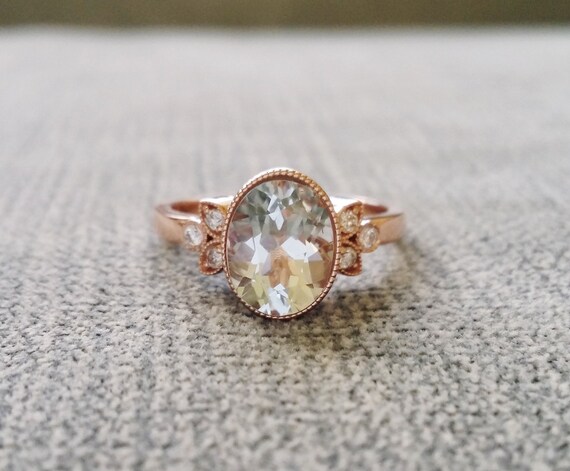 Antique Diamond Aquamarine Engagement Ring Rose Gold Victorian