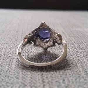 Antique Iolite Diamond Ring Gemstone Engagement Ring Violet Cabochon Leaf Estate Norwegian Viking Compass Oval 14K White Gold The Edith image 3