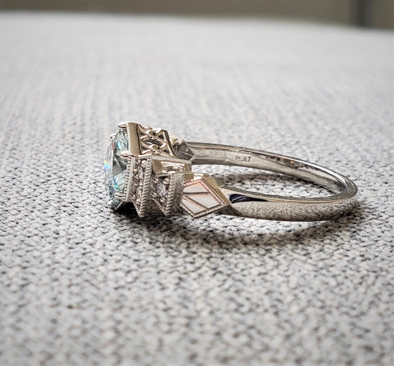 Engagement Ring Only Platinum Antique Diamond Light Ice Blue Etsy