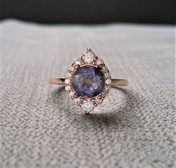 Purple Iolite Diamond Engagement Ring Halo Bohemian Art Deco Indian Vintage Antique 14K Rose Gold Exclusive the Jasmine Etsy Canada