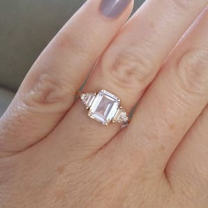 Antique White Sapphire Diamond Engagement Ring Emerald Cut Baguette Classic Yellow Gold timeless PenelliBelle Exclusive The Margo image 5