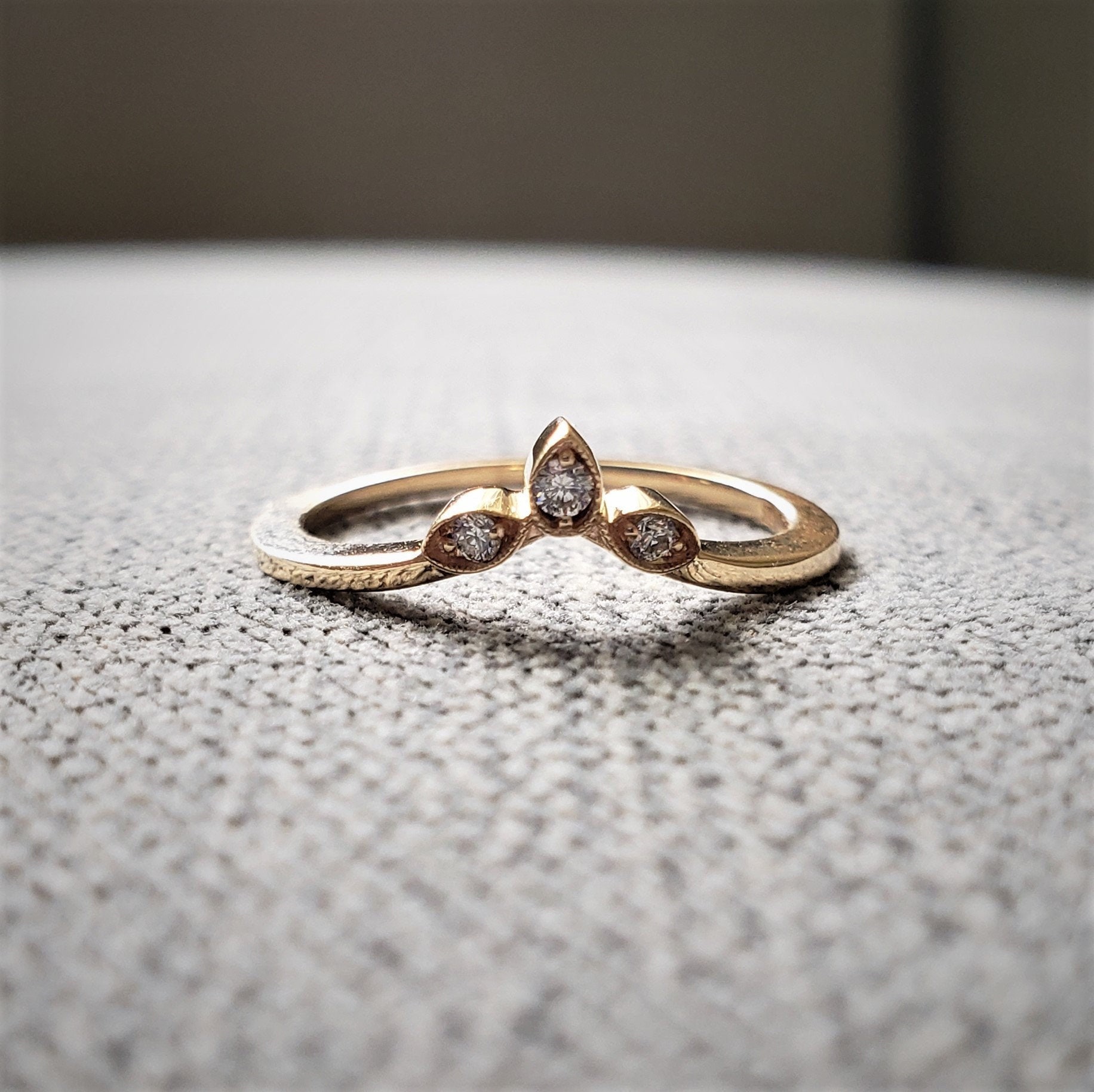 Diamond Wedding Band Anniversary Gift stacking ring Gold Antique peaked Victorian Crown Simple Diamond wedding PenelliBelle "The Circlet"
