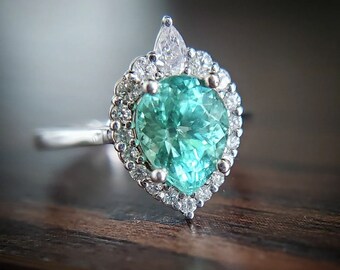 In Stock Sale 40% Off one of a kind pear cut Paraiba Tourmaline and Diamond Engagement Ring 14k Gold PenelliBelle