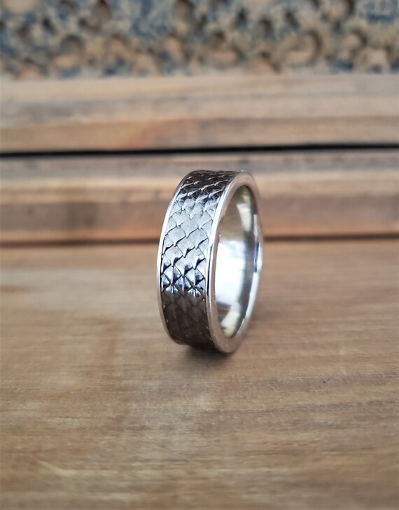 Wide Scales Black Rhodium Gold Rustic Mens Wedding Band Ring