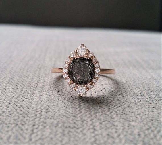 Black Rutile Quartz Diamond Engagement 