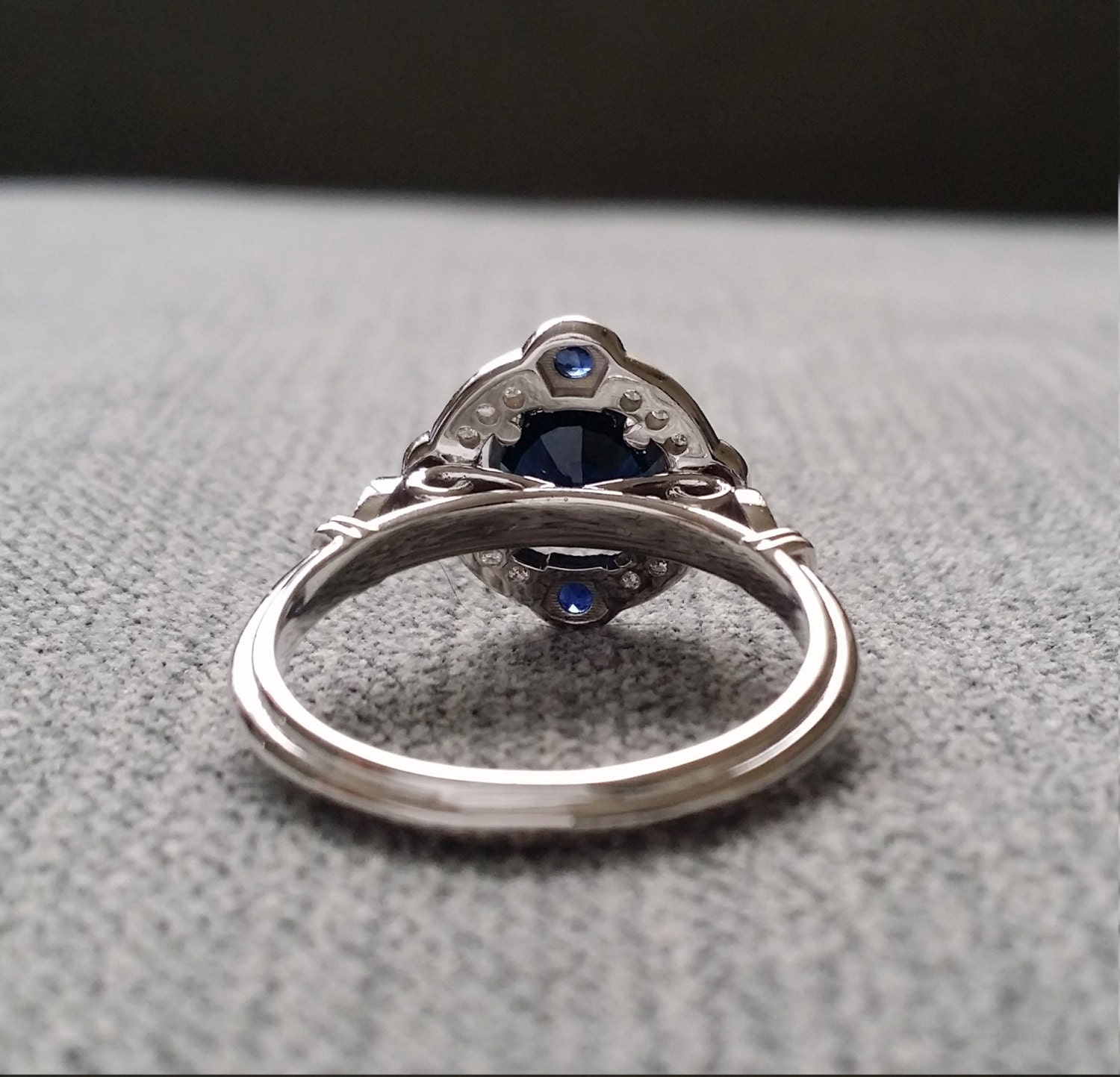 Estate Halo Lab Blue Sapphire Diamond Antique Engagement Ring - Etsy