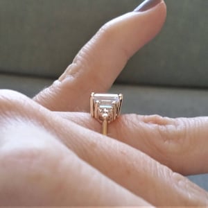 Antique White Sapphire Diamond Engagement Ring Emerald Cut Baguette Classic Yellow Gold timeless PenelliBelle Exclusive The Margo image 7