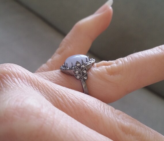 Blue Lace Agate Diamond Gemstone Engagement Ring Periwinkle