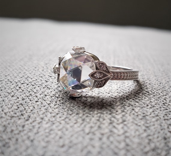 Custom Dark Grey Moissanite Rose Cushion Cut Center and Black Moissanite Accents Set in White Gold the Lillie Belle Etsy