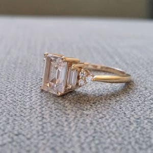 Antique White Sapphire Diamond Engagement Ring Emerald Cut Baguette Classic Yellow Gold timeless PenelliBelle Exclusive The Margo image 2