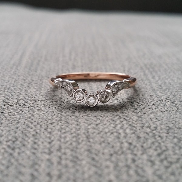 Two Toned Pear Diamond  Wedding Band Bohemian Vintage Antique Victorian 14K Rose Gold White Gold Set Stacking Teardrop "The Lydia"