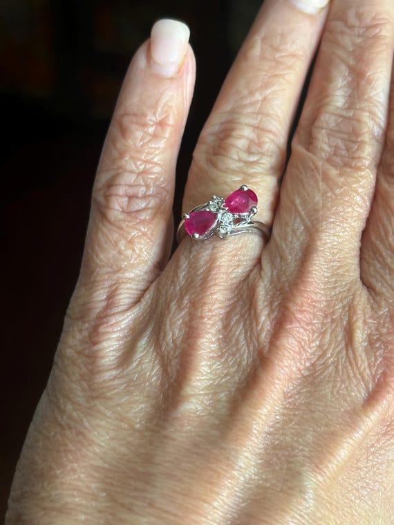 Pear Shaped Ruby with Diamonds ring set in 14 Kar… - image 3