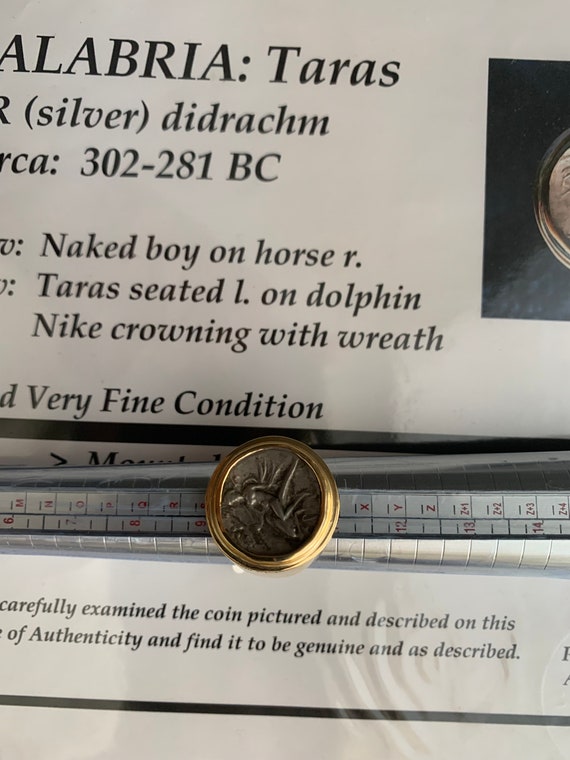 Ancient Greek - Boy in Dolphin coin set in 18 Kar… - image 3