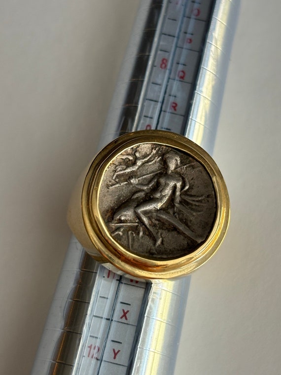 Ancient Greek - Boy in Dolphin coin set in 18 Kar… - image 1