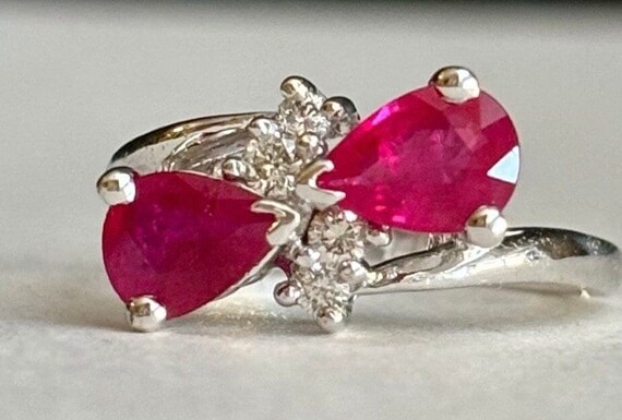 Pear Shaped Ruby with Diamonds ring set in 14 Kar… - image 2