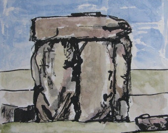 Stonehenge - ink and watercolour landscape painting on Japanese paper