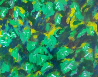 Contemporary abstract painting of green leaves. Small wall decor. Interior decor original art.