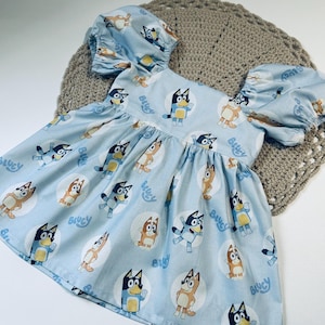 Handmade Bluey Dress - Bluey Birthday Party Outfit - Toddler Girls Bluey Themed Clothing.