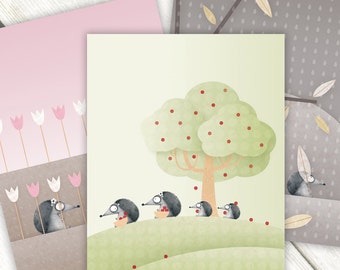 Set of 3 Postcards - The hedgehogs