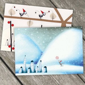 Set di 2 Cartoline di Natale - Gli uccellini natalizi