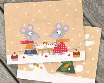 Set of 2 greeting cards - Bunny & Mouse