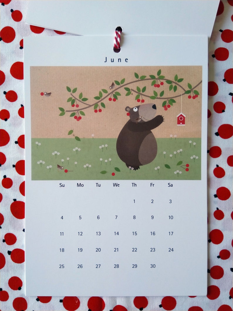 2024 Wall Calendar The cheerful bear Art Calendar, Cute animals, Funny animals, Wall Art, New Year gift, Illustrated Calendar image 2