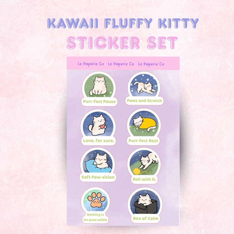 Kawaii Fluffy Kitty Sticker Sheet | Laminated Sticker Set/decal - Etsy