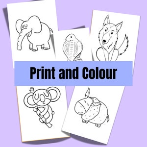 60 Printable Cute Animals Coloring Pages, toddlers, kindergarten, preschool children, easy colouring pages for kids, animal fun sheets