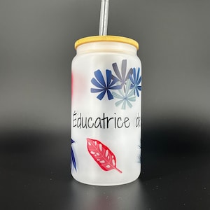 Gift bottle for educators, teachers, made of glass and bamboo, with a CUSTOMIZABLE straw