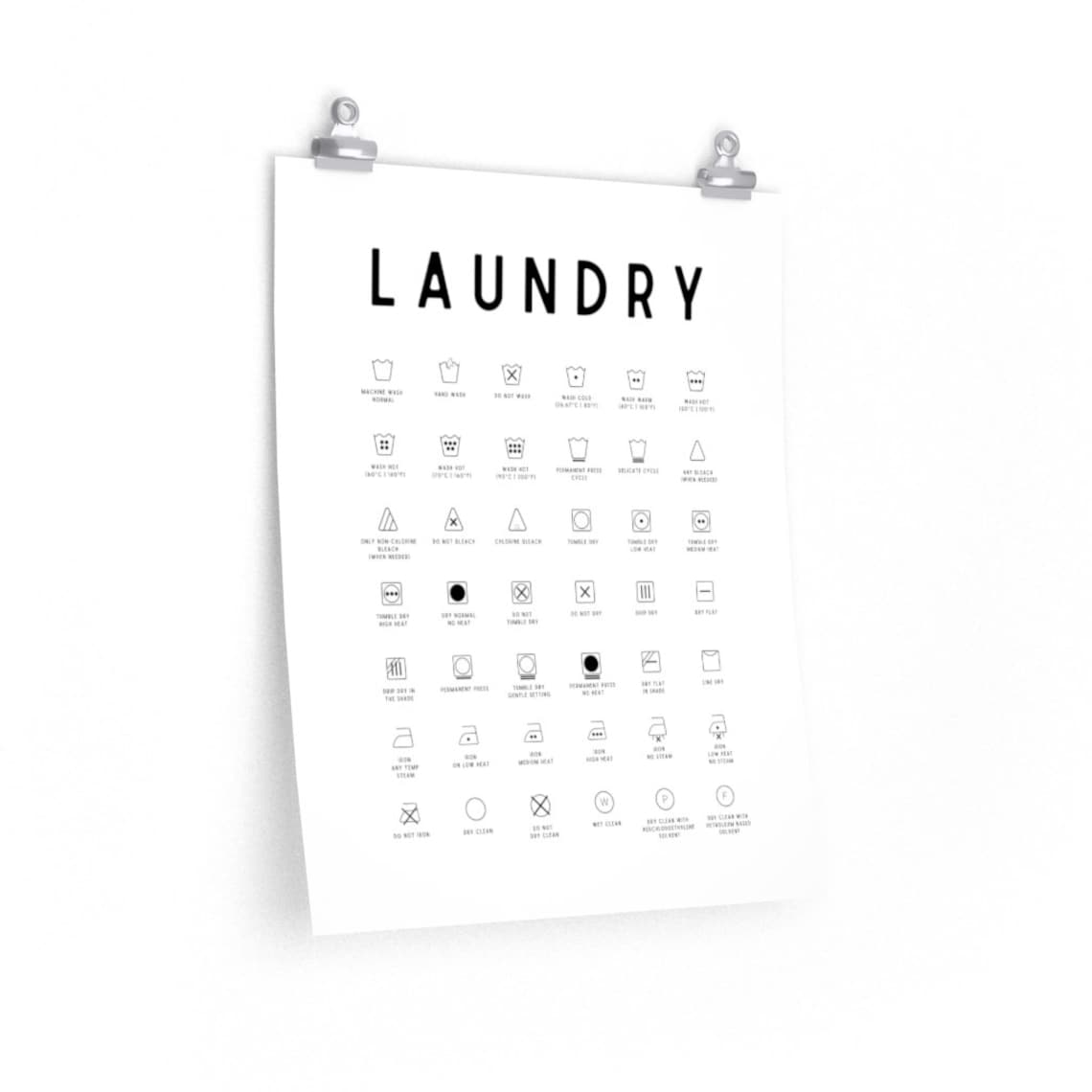 Printable Laundry Room Symbols Guide Laundry Guide Poster Etsy