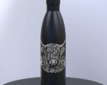 Highland Cow Engraved 500ml Thermal Water Bottle; Keeps Drinks Hot or Cold
