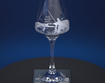 Fishing Engraved 400ml Wine Glass With Matching Slate Coaster
