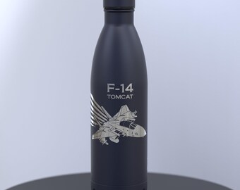 F-14 Tomcat with The United States Of America Flag Engraved 500ml Thermal Water Bottle; Keeps Drinks Hot or Cold