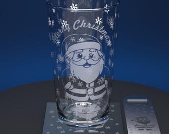 Father Christmas Engraved Pint Glass Set with Santa Slate Coaster & Stainless Steel Bottle Opener