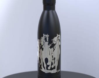 Wild Horses Galloping Engraved 500ml Thermal Water Bottle; Keeps Drinks Hot or Cold