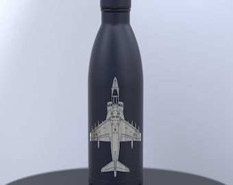 Harrier Jump Jet Engraved 500ml Thermal Water Bottle; Keeps Drinks Hot or Cold