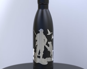Hunting Engraved 500ml Thermal Water Bottle; Keeps Drinks Hot or Cold